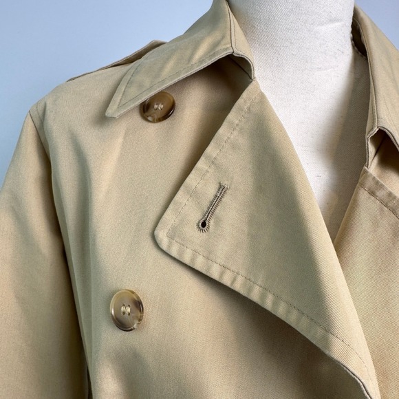 Vintage Long Trench Coat Womens 10 Tan Belted Double Breasted Old Money Preppy - Picture 10 of 12